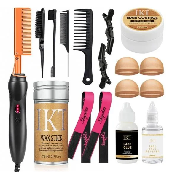 Hot Comb Set, Electric Hair Straightener Comb Curling Iron for Natural Black